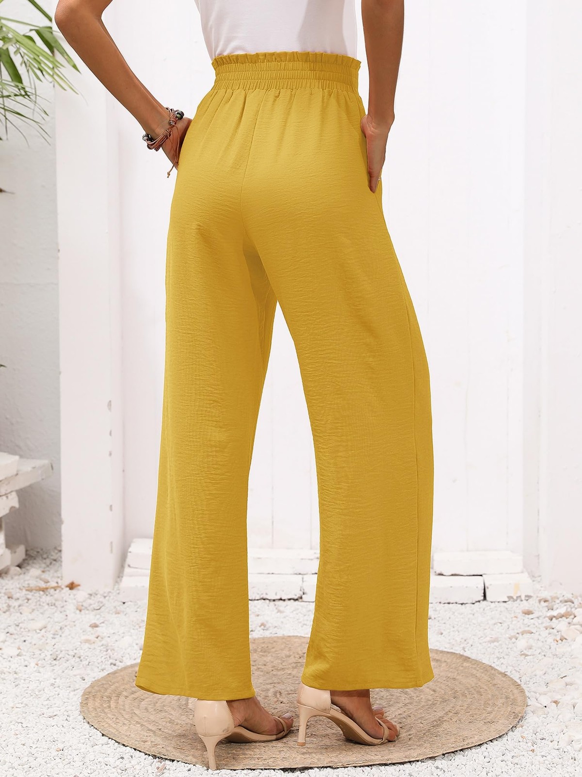 Womens Wide Leg Lounge Pants with Pockets High Waisted Tie Knot Trousers gallery