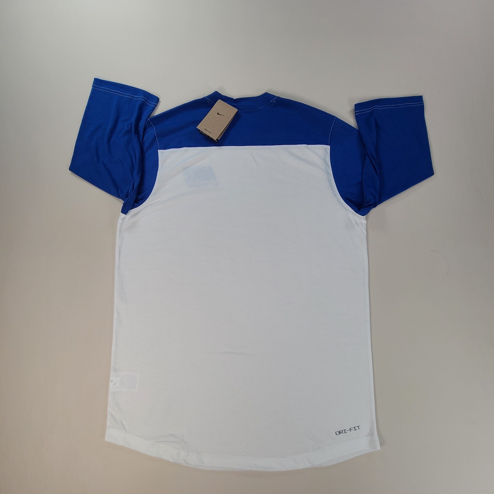 Nike Shirt Mens Medium White Blue Baseball Dri-Fit 3/4 Sleeve Outdoors gallery