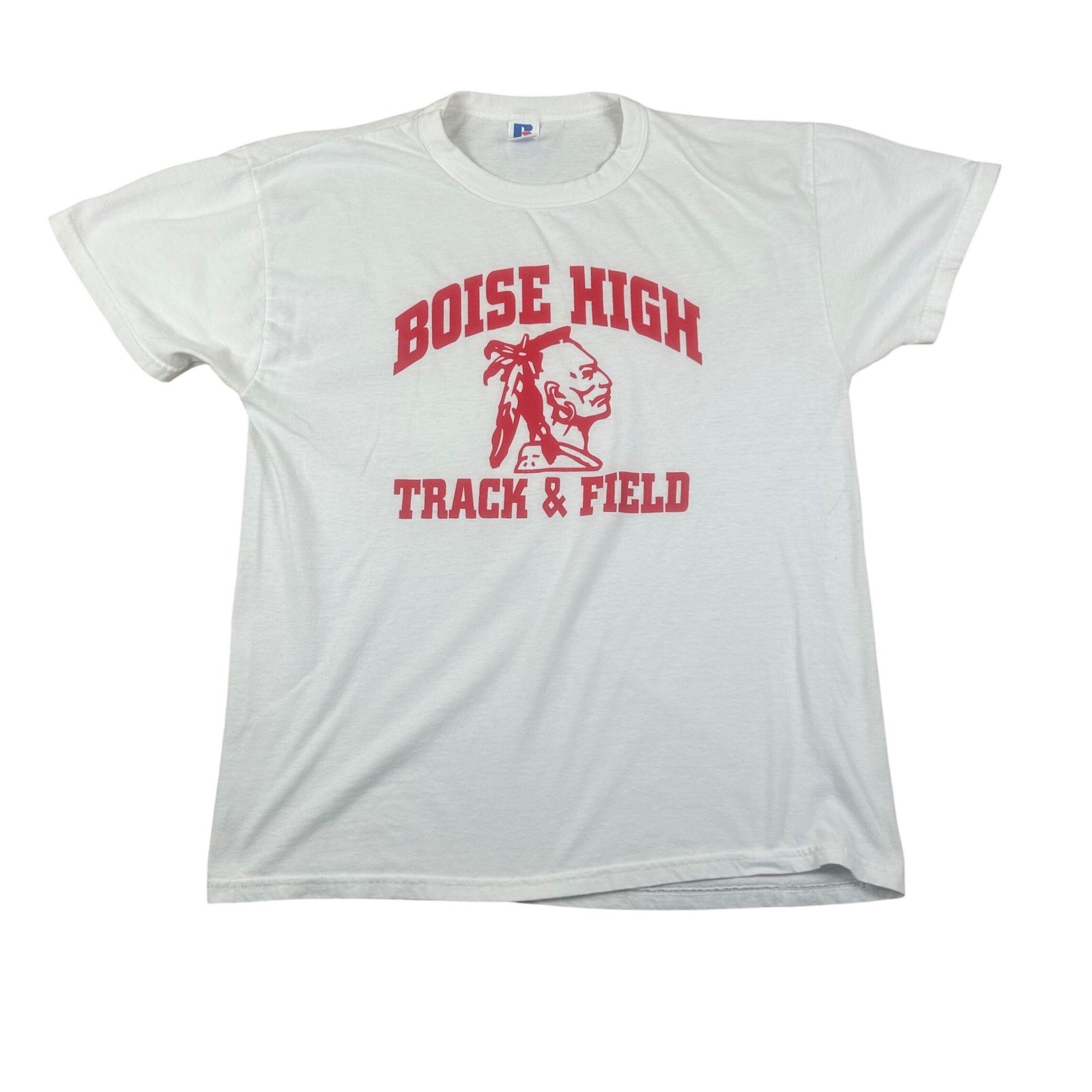 Russell Athletic Boise High Track & Field Graphic T-Shirt Mens Medium White 90s