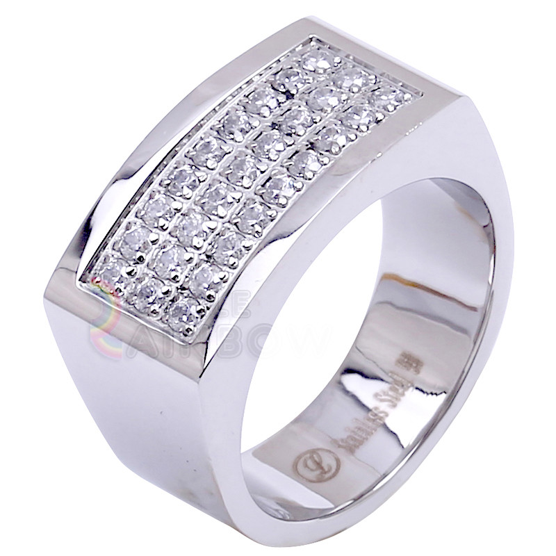 R2 Men’s Stainless Steel 3 rows CZ SET Pinky Ring Size 8-13