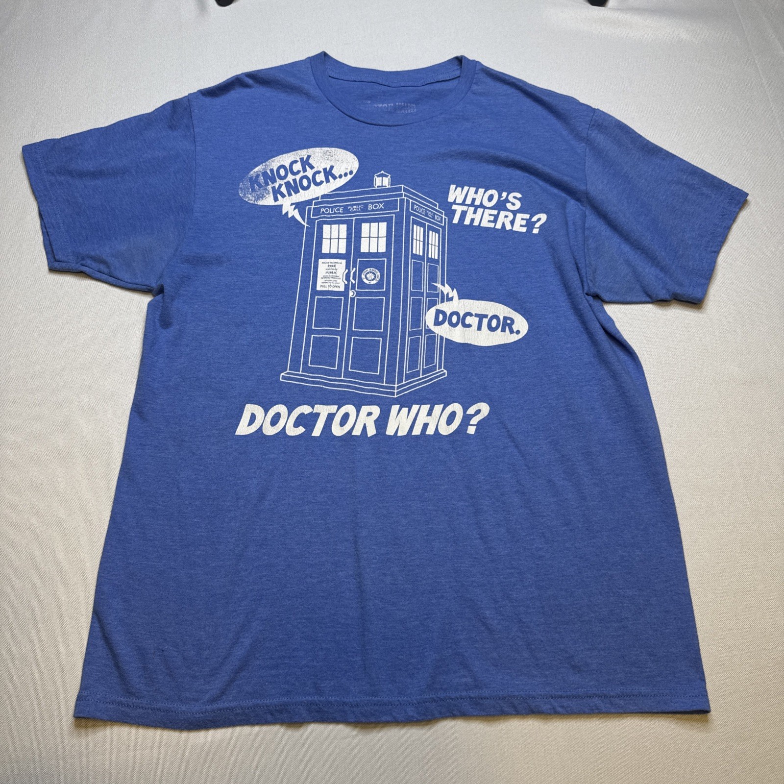 Doctor Who Tardis T-SHIRT Size L Funny Dr Who Knock Knock Joke Box #0098 gallery