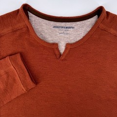 Johnston & Murphy Mens Shirt Large Burnt Orange Split Neck Long Sleeve Slub Knit