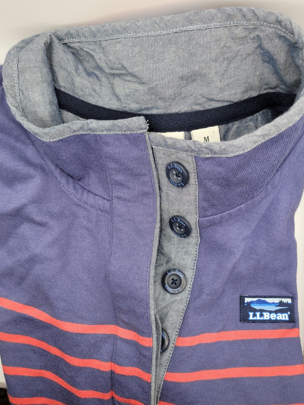 L.L.Bean womens M Regular Henley Long Sleeve Striped T-Shirt Blue Red Gray gallery