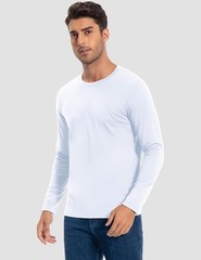 Men’s 2 Pack Long Sleeve Soft Casual Cotton Crew Neck Shirts (White, Large)