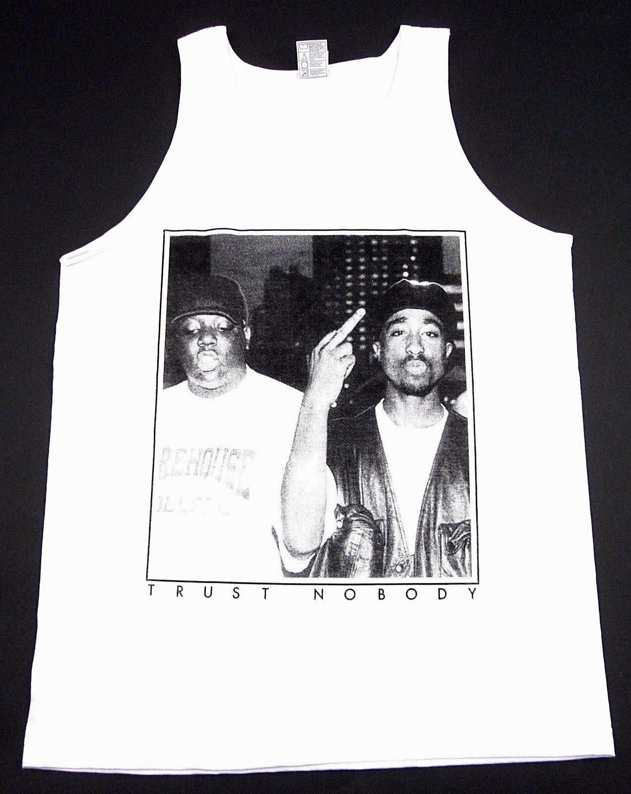 TUPAC BIGGIE TRUST NOBODY Tank Top NOTORIOUS B.I.G 2PAC Men’s Vest NEW White