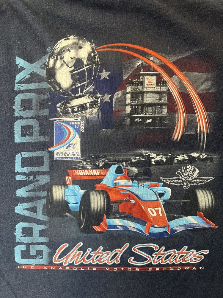 Vintage 2007 Formula 1 Indianapolis Grand Prix T Shirt Mens XL Blue