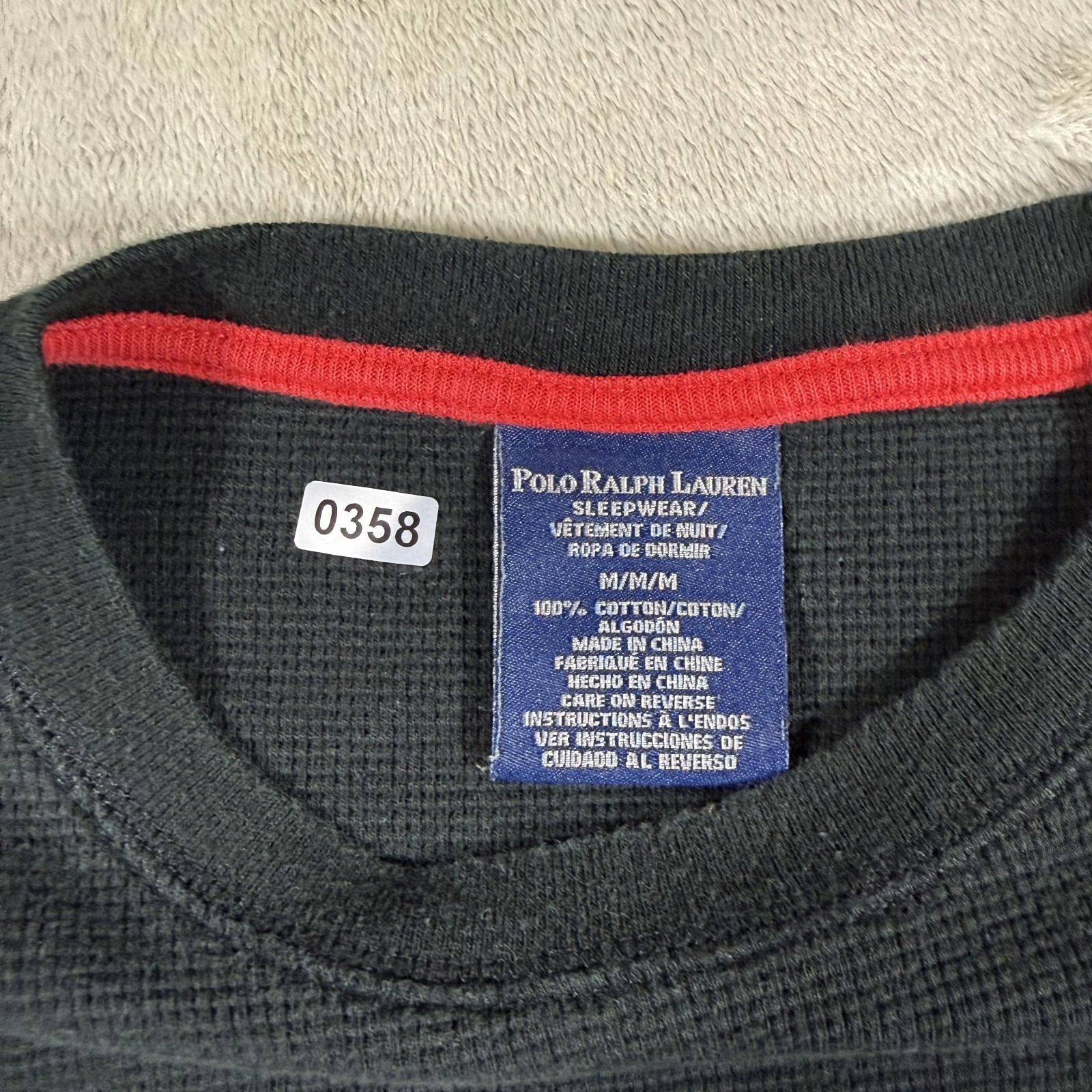 Polo Ralph Lauren Mens Thermal Shirt M Black Long Sleeve Waffle Knit Sleepwear gallery