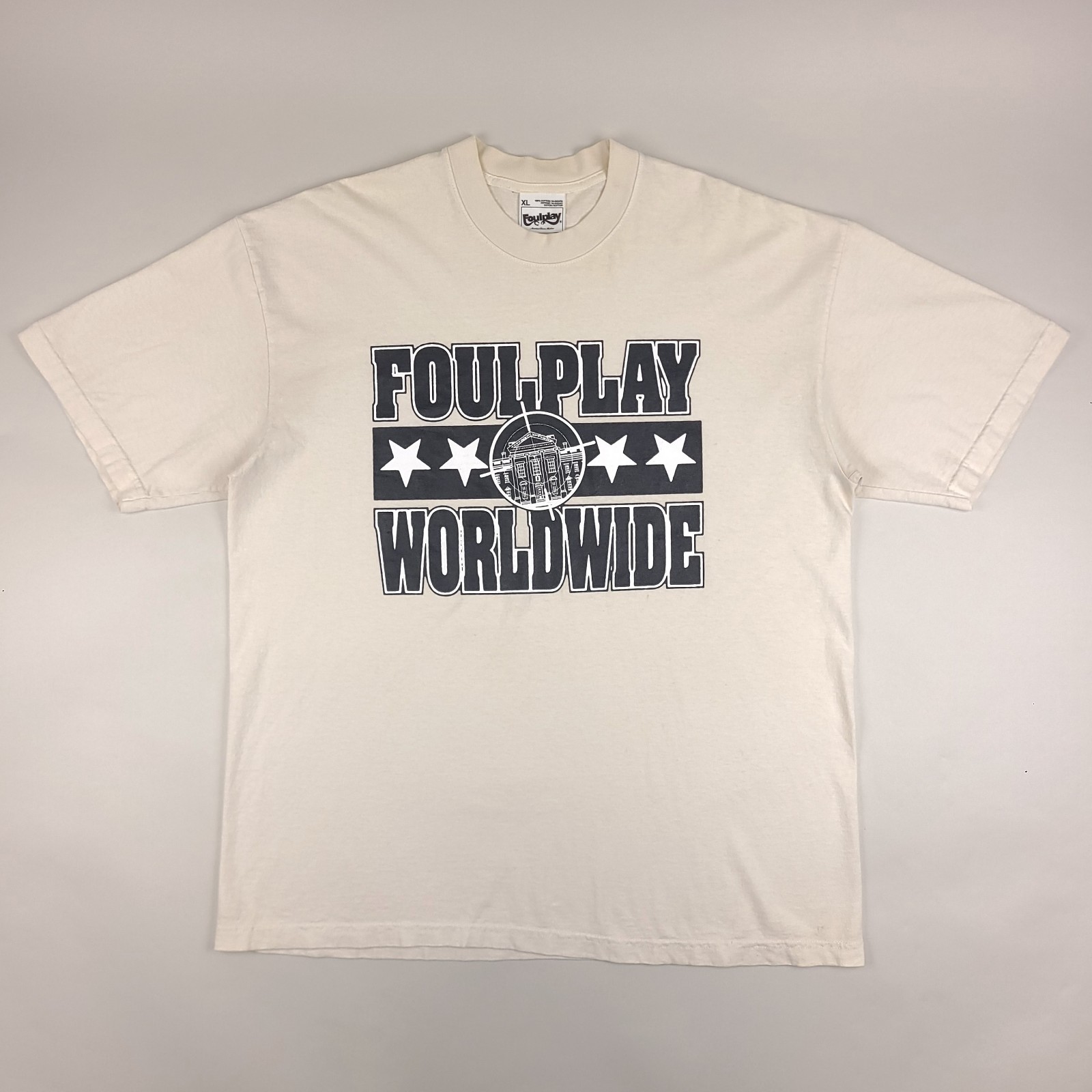 Foulplay Shirt Mens XL Cream Worldwide G59 American Doom Machine Graphic Tee