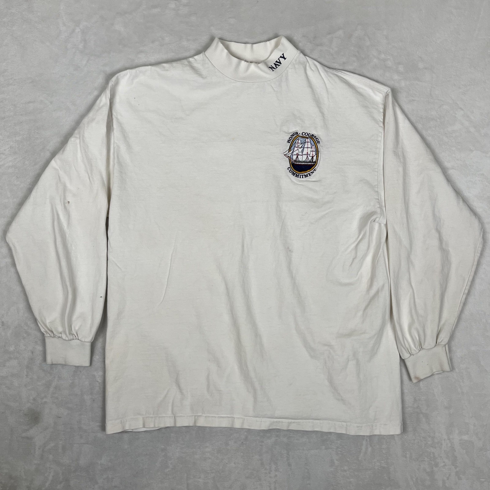 Vintage Navy Long Sleeve T-Shirt Mens XL White Mock Neck Made USA 90s gallery
