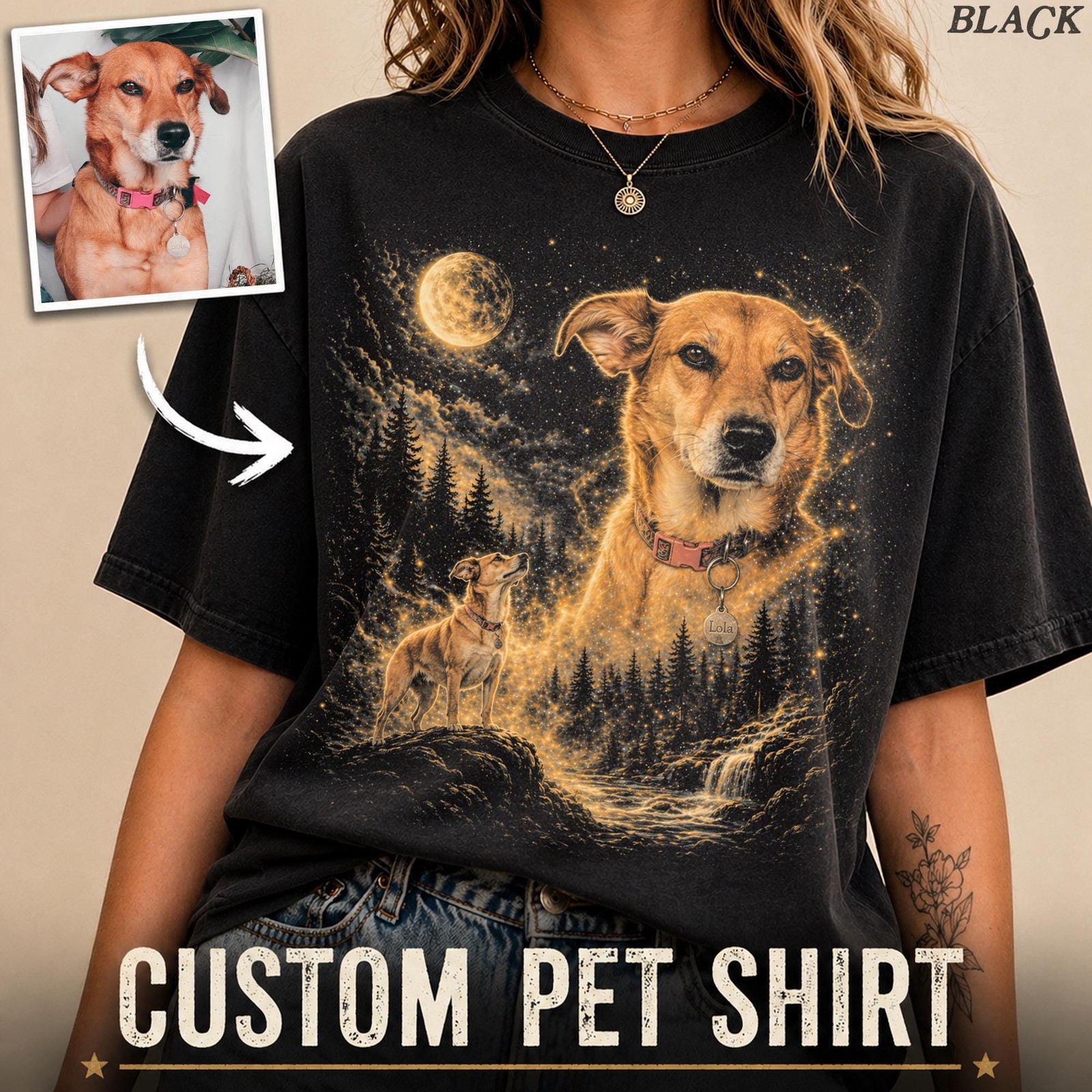 Custom Pet Photo Shirt Personalized Dog Howling to the Moon Gift gallery
