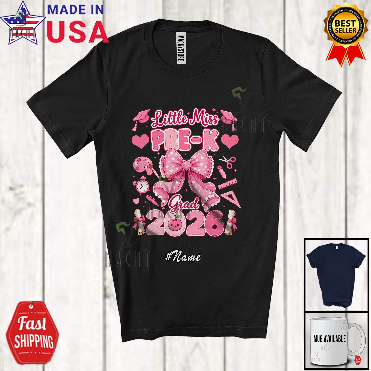 Custom Name Little Pre-K Grad 2026; Lovely Graduation Graduate Bow Tie Shirt gallery