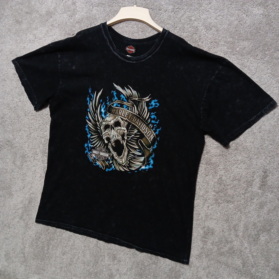 Harley Davidson T Shirt XXL Black Falcons Fury Conyers Georgia Screaming Skull gallery