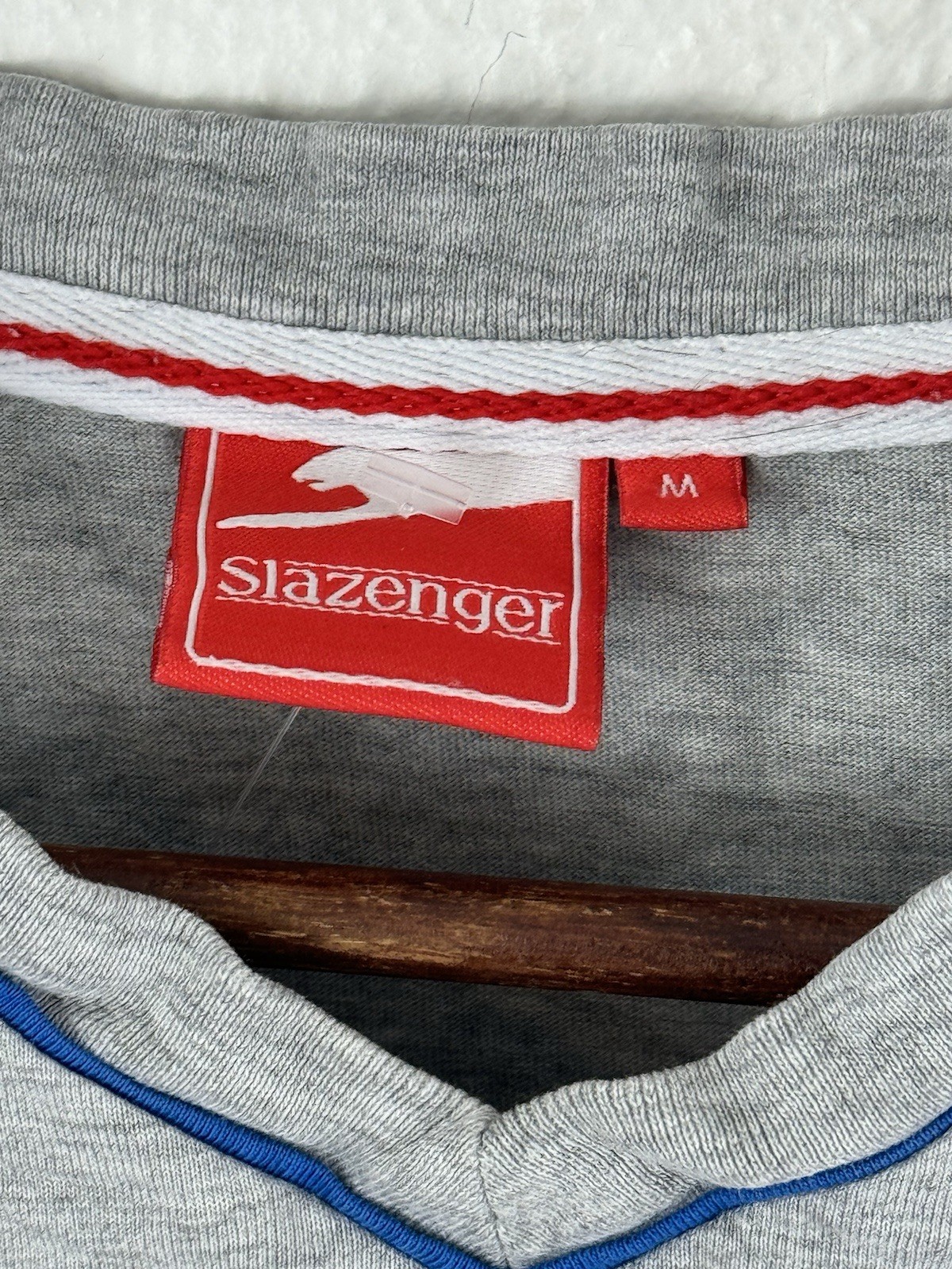 Mens SLAZENGER T Shirt Top Heather Gray Cotton Jersey V Neck Tee Size Medium gallery