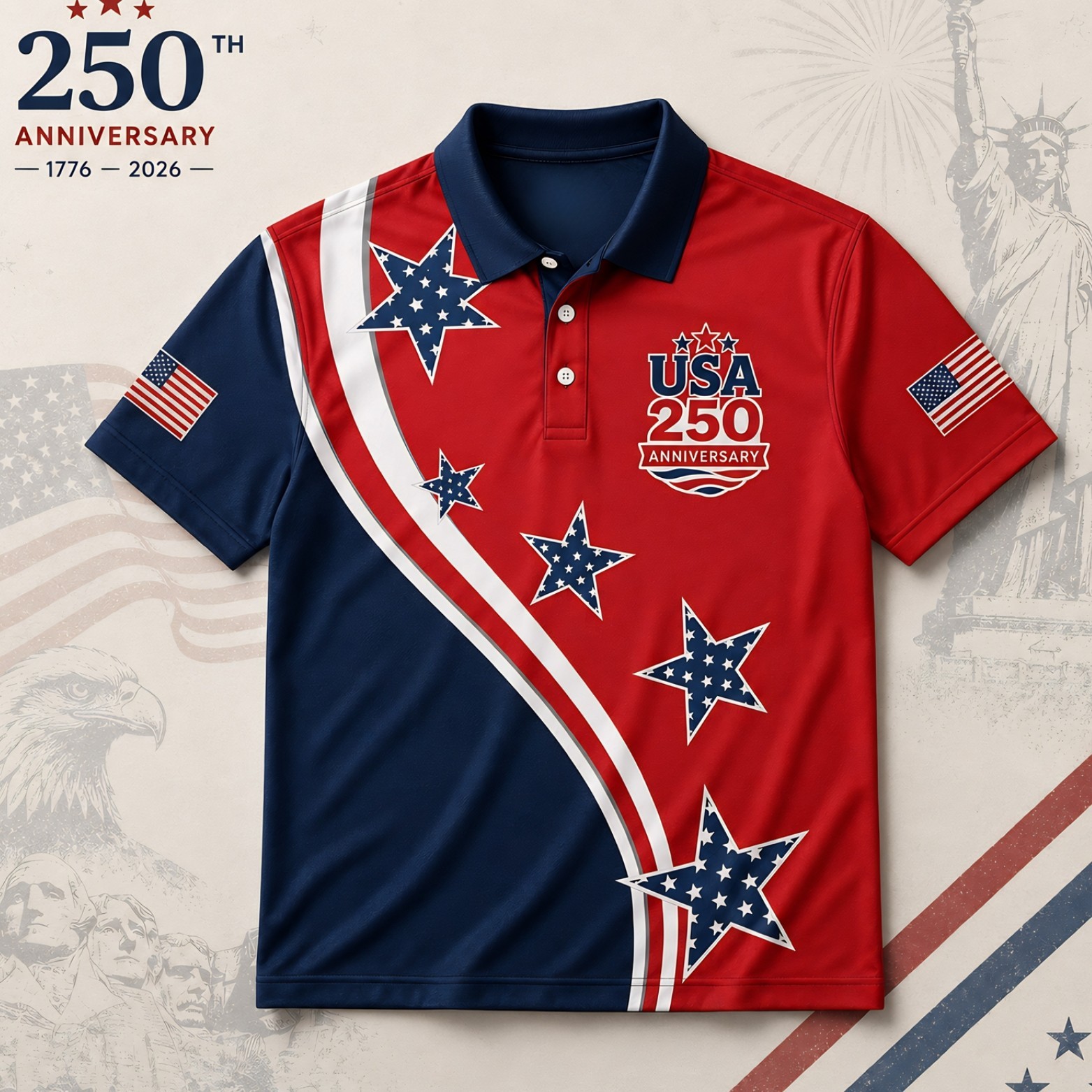 250th Anniversary Star Patriotic Polo United States Of America 1776-2026 (S-5XL) gallery