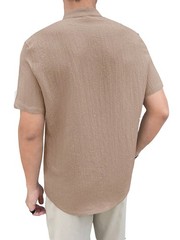 Men’s Stand Collar Textured Short Sleeve Button-Down Casual Summer Shirt