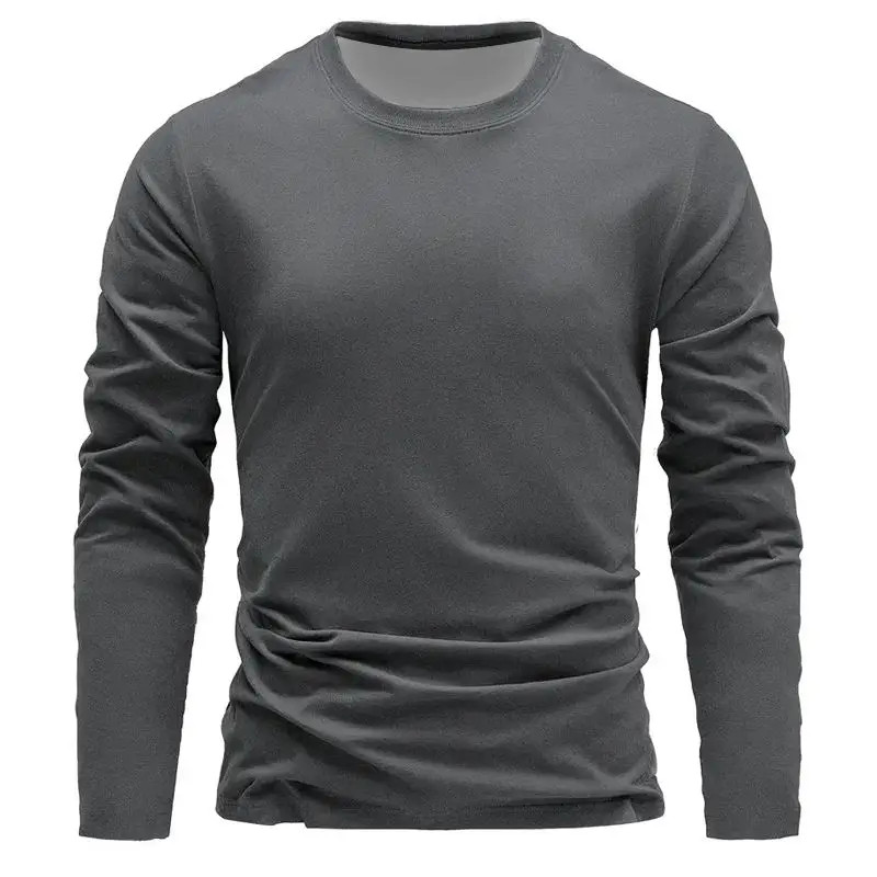 Spring and Autumn Men's Solid Color Round Ne T-shirt 100% Polyester Fiber Casu gallery