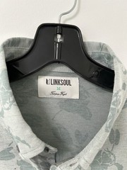 Linksoul Tempus Fugit Button Down Shirt Men M Green Floral Organic Cotton