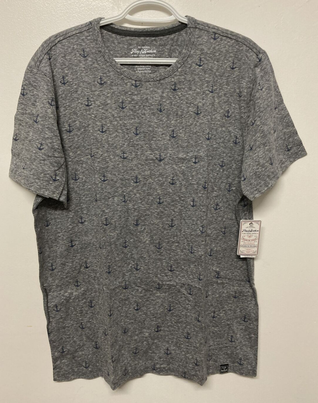 Flag & Anthem Mens T-Shirt Large Grey Anchor Tee Adult Short Sleeve Blank NWT