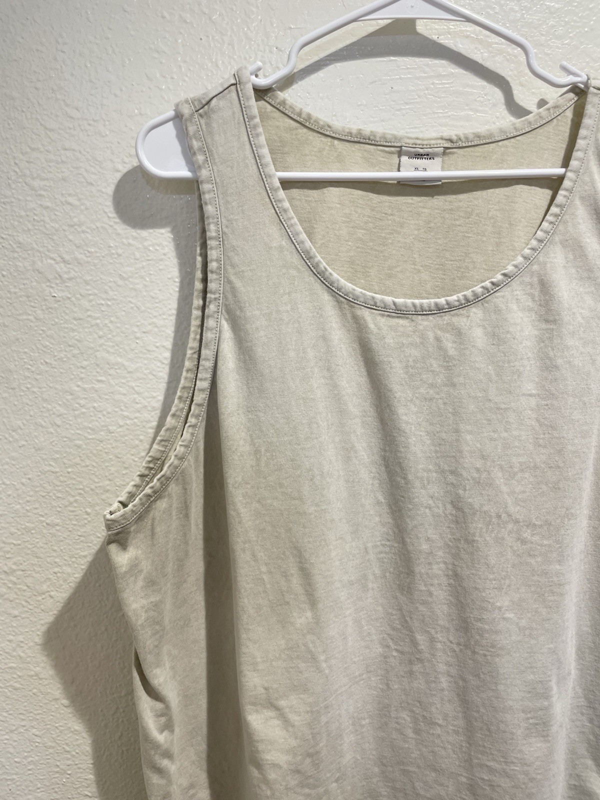 Urban Outfitters Mens XL Tank Top Cream Beige Acid Vintage Wash Cotton Boxy Fit gallery