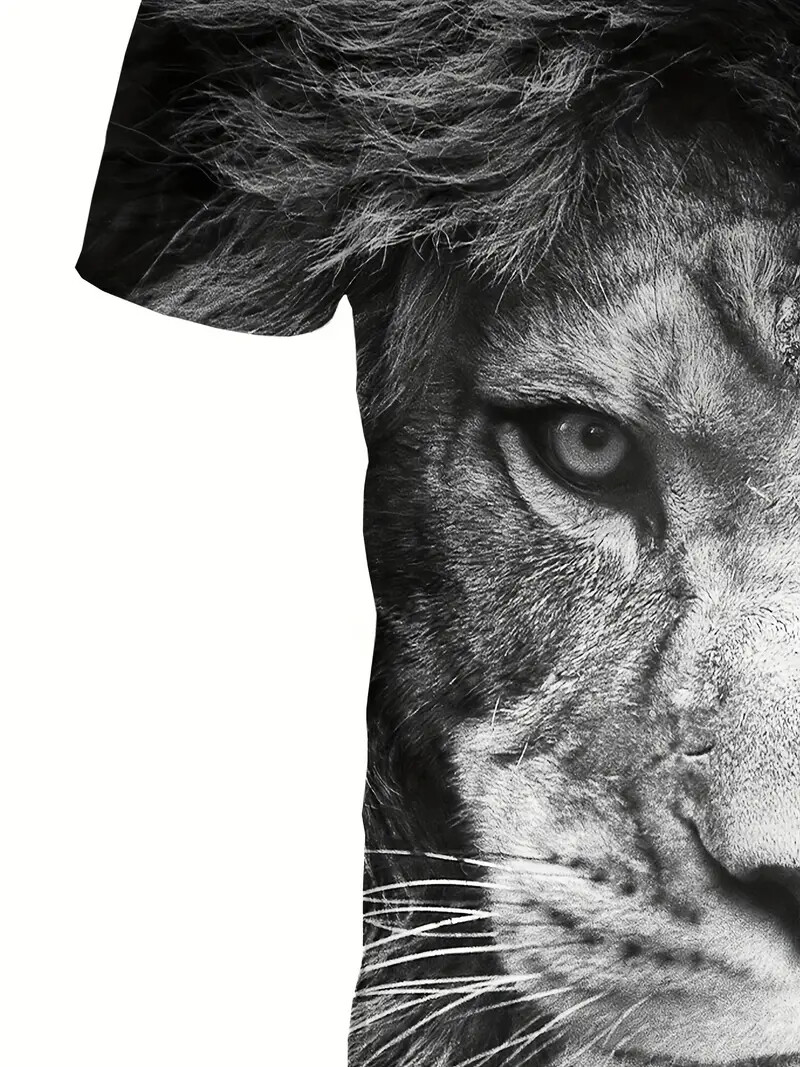T Shirt Men Black White Lion Face Graphic Print Fashion Wicking Tee Short Sleeve gallery