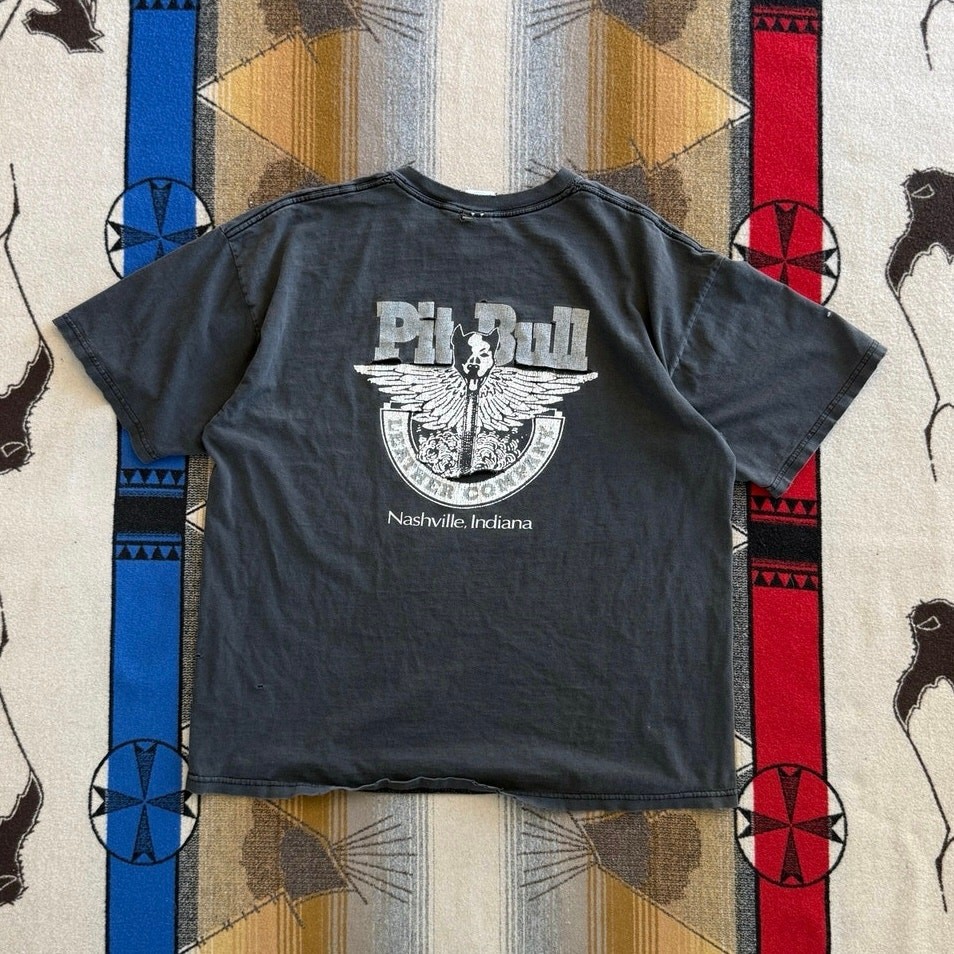 Vintage Y2K Pit Bull Leather Company Thrashed T-Shirt Size XL Faded Double Sided gallery