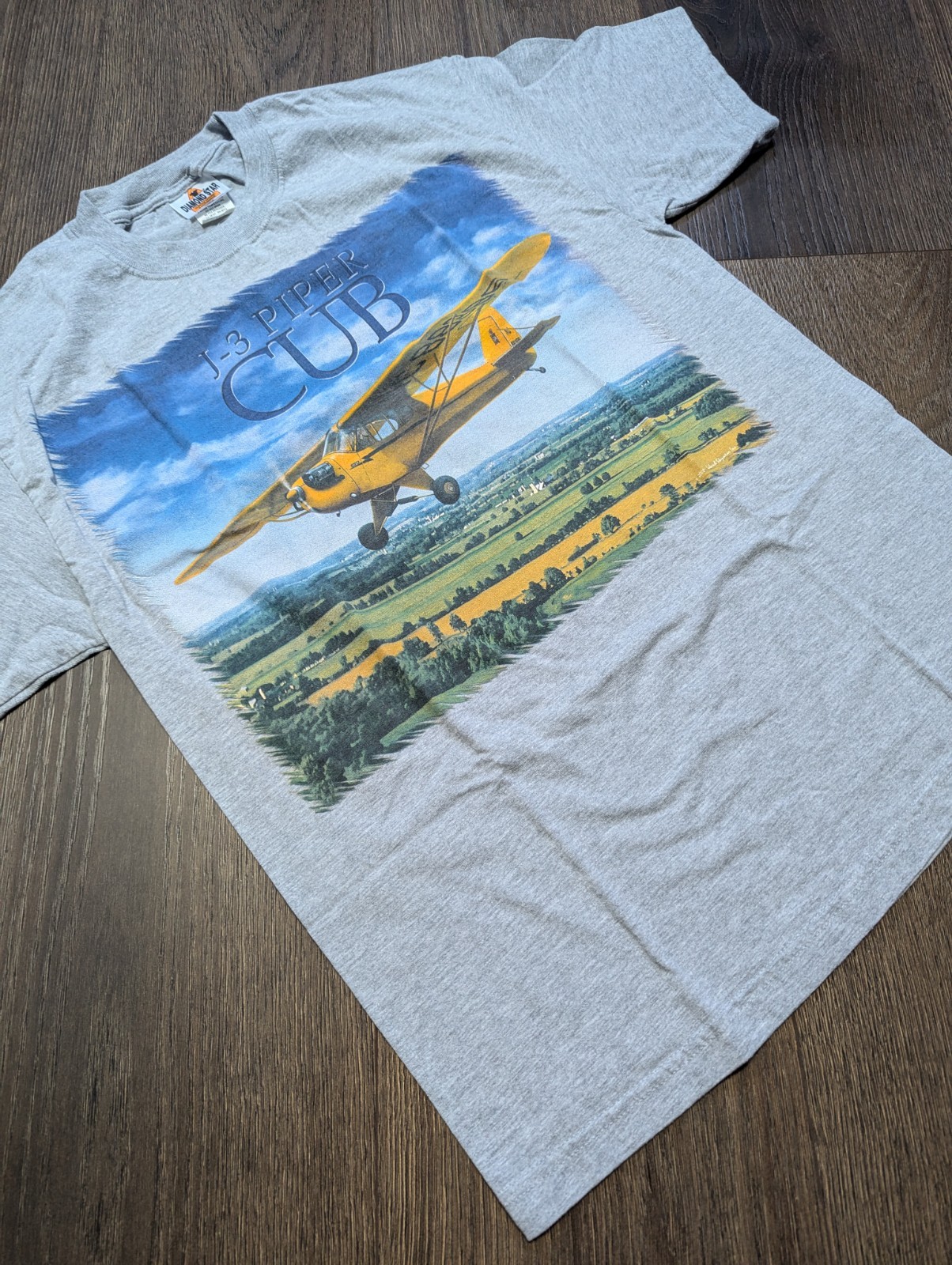 Vintage 2000 J-3 Piper Cub Airplane Grey Tee with Diamond Star Tag gallery