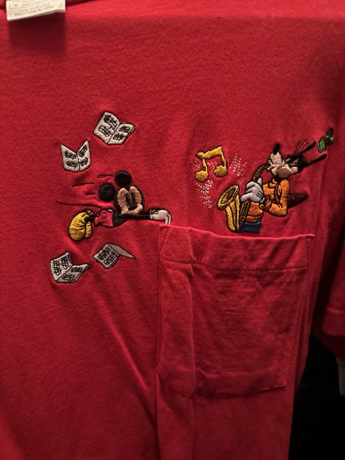 Vtg Y2k Disney Mickey Goofy Saxophone Mens XL Pocket T-Shirt Skate Granny Rave gallery