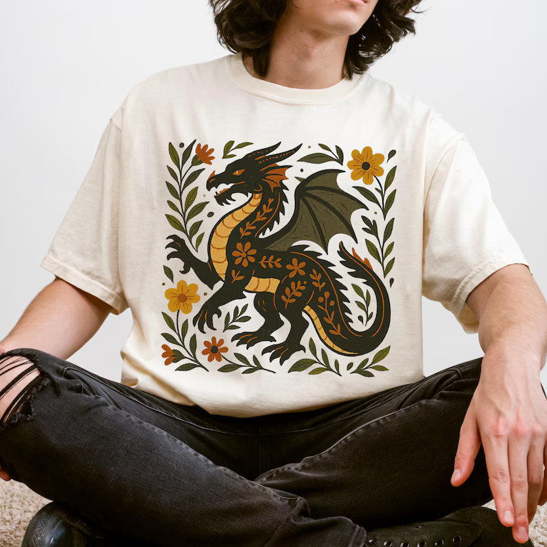 Folk Art Dragon Comfort Tee Mythical Creature Shirt Men Women