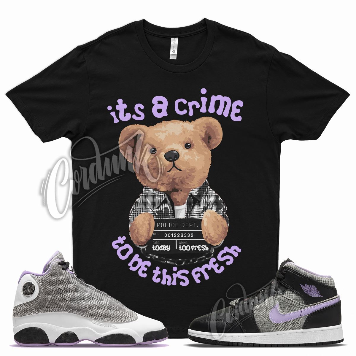 CRIME T Shirt for J1 1 Mid SE GS Houndstooth Lilac Silver Plaid Violet 13 gallery