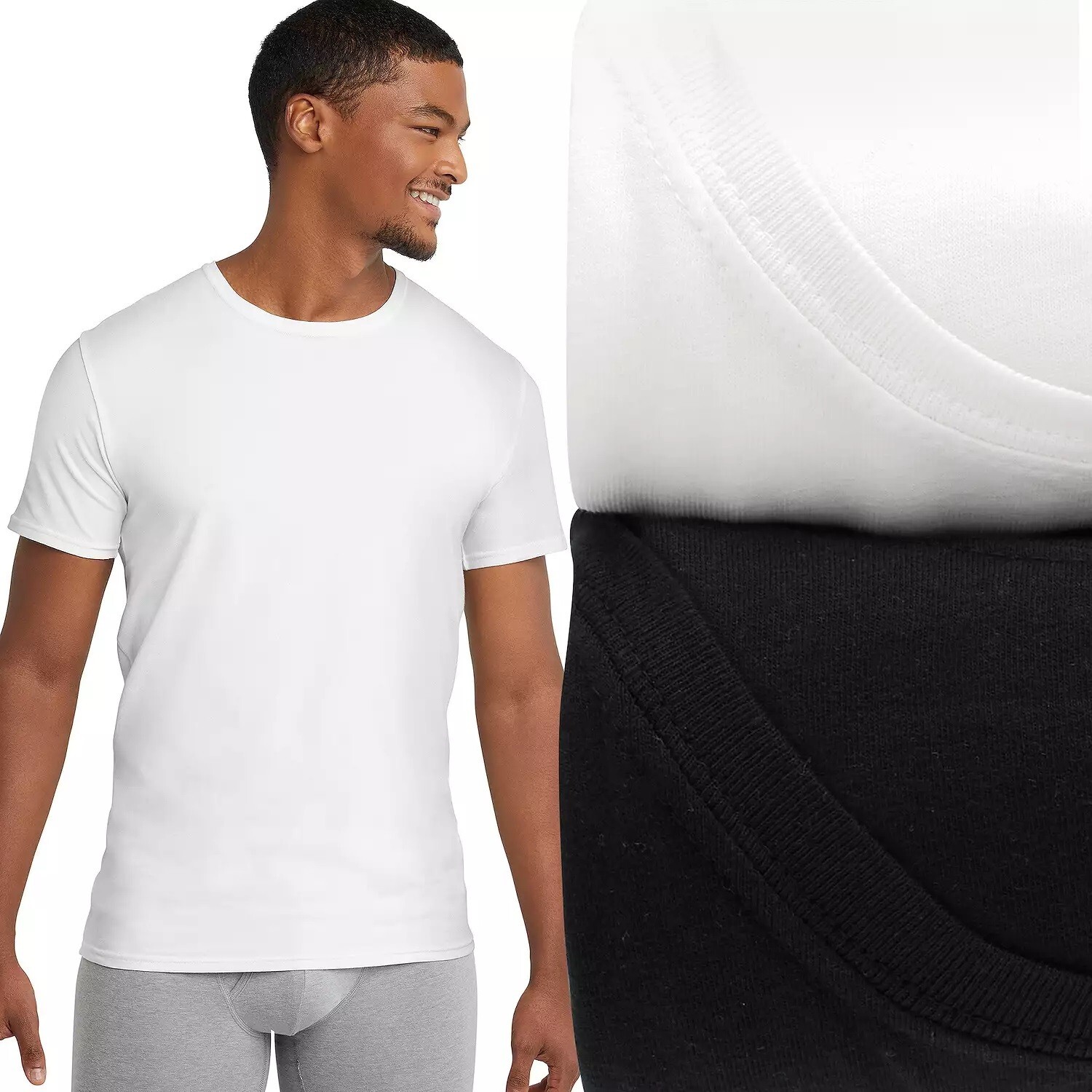 Men’s Hanes Originals Ultimate Stretch-Cotton 2-Pack Tees Black/White Large NEW