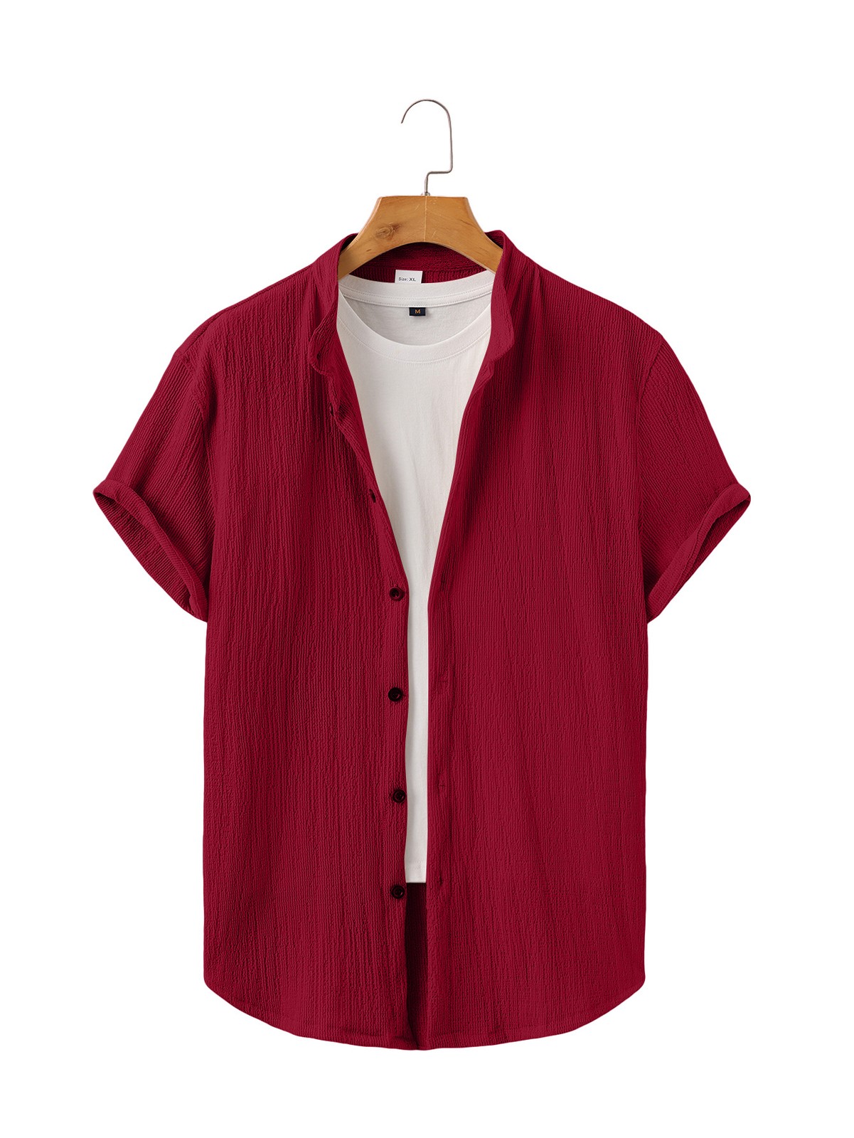Men's Stand Collar Textured Short Sleeve Button-Down Casual Summer Shirt gallery