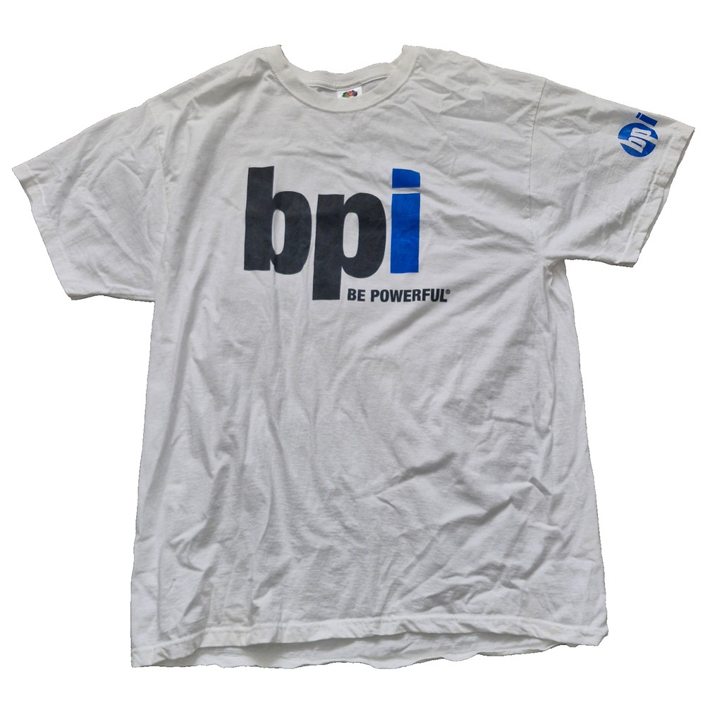 BPI Weightlifting Bodybuilding T Shirt Mens XL White Be Powerful Training Top