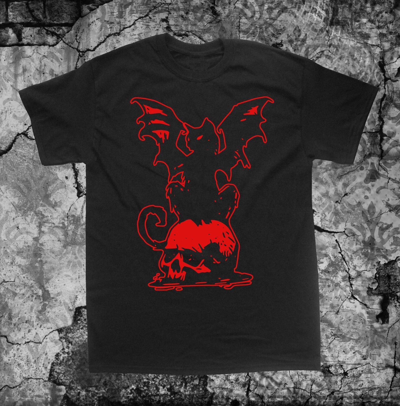 Cat Bat Skull Shirt - Occult star Punk Metal grunge gothic pentagram Skeleton gallery