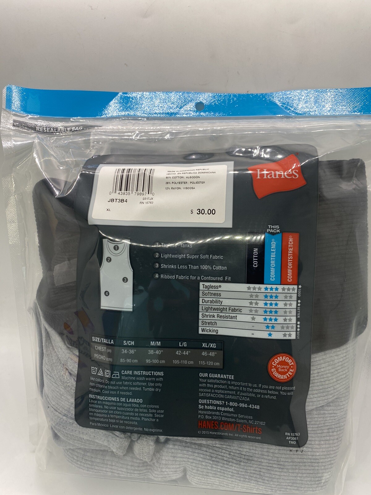 Hanes Blue Label Comfort Blend Tagless Tanks (Pack of 4) New With Tags Size XL gallery