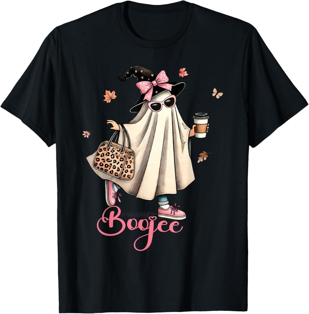 Boo Jee Ghost Drinking Coffee Coquette Bow Halloween Unisex T-Shirt