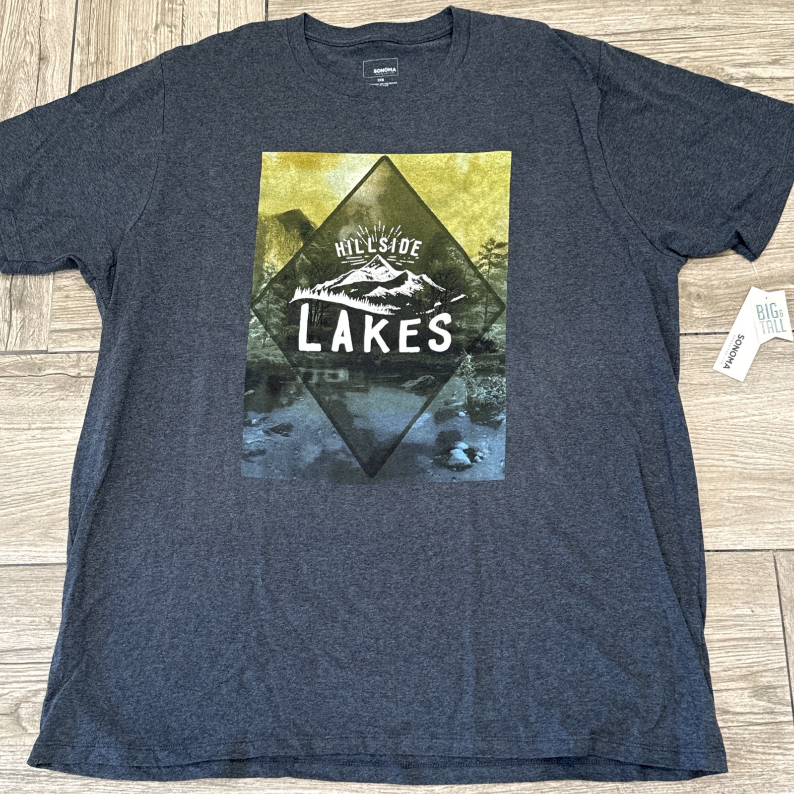 Sonoma Hillside Lakes Nature Mountains Big & Tall Short Sleeve T-Shirt Size 2XB