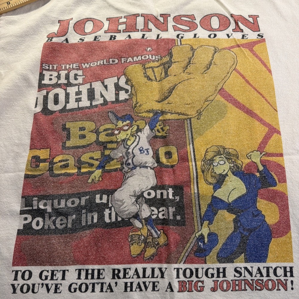 Vintage Big Johnson Baseball Gloves Shirt Funny Humor 90s Collectible USA Made