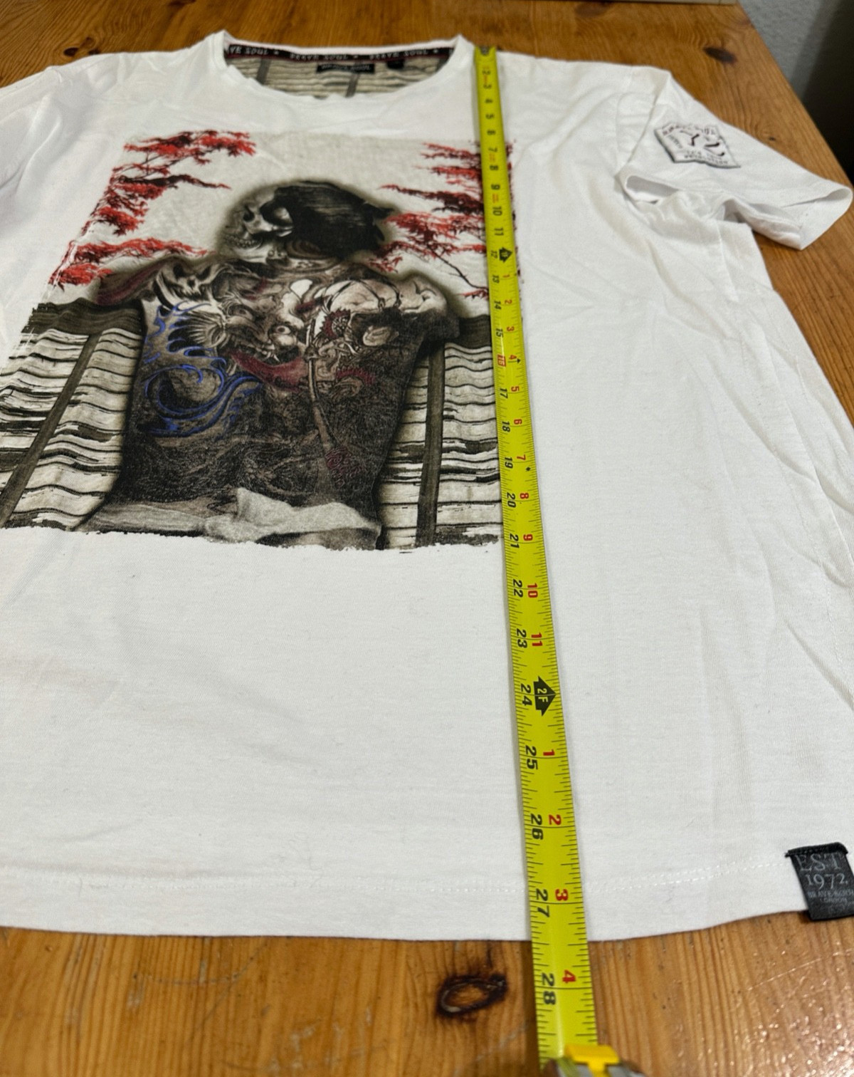Brave Soul London Men Japanese Skull Dragon Tattoo T-shirt White size XL gallery