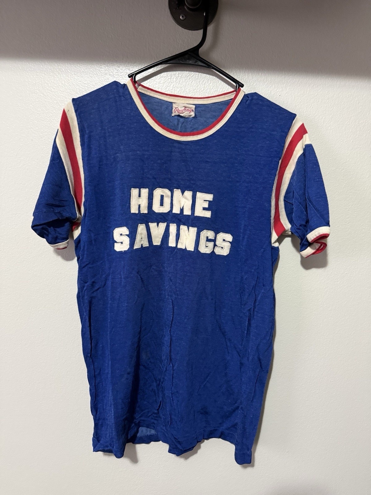 1960s Home Savings Blue Distressed Durene Ringer Jersey T-Shirt Flaws M gallery