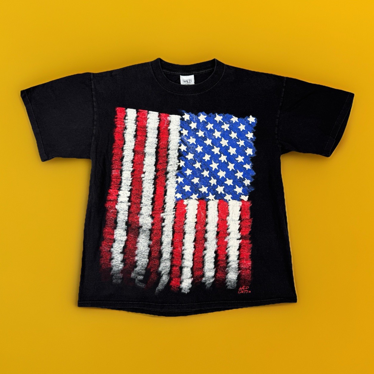 VTG 90s USA Textured Flag T Shirt Single Stitch Sun Faded Black Y2K Mens Large gallery