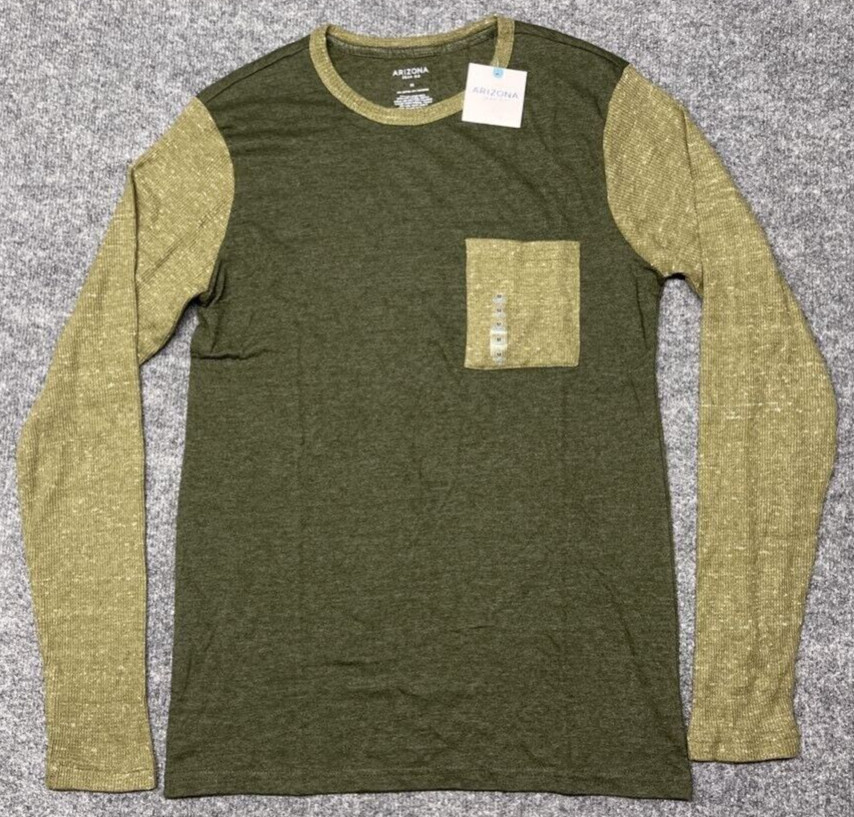 Arizona T-Shirt Mens M Green Long Sleeve Pocket Crew Neck Polycotton New gallery