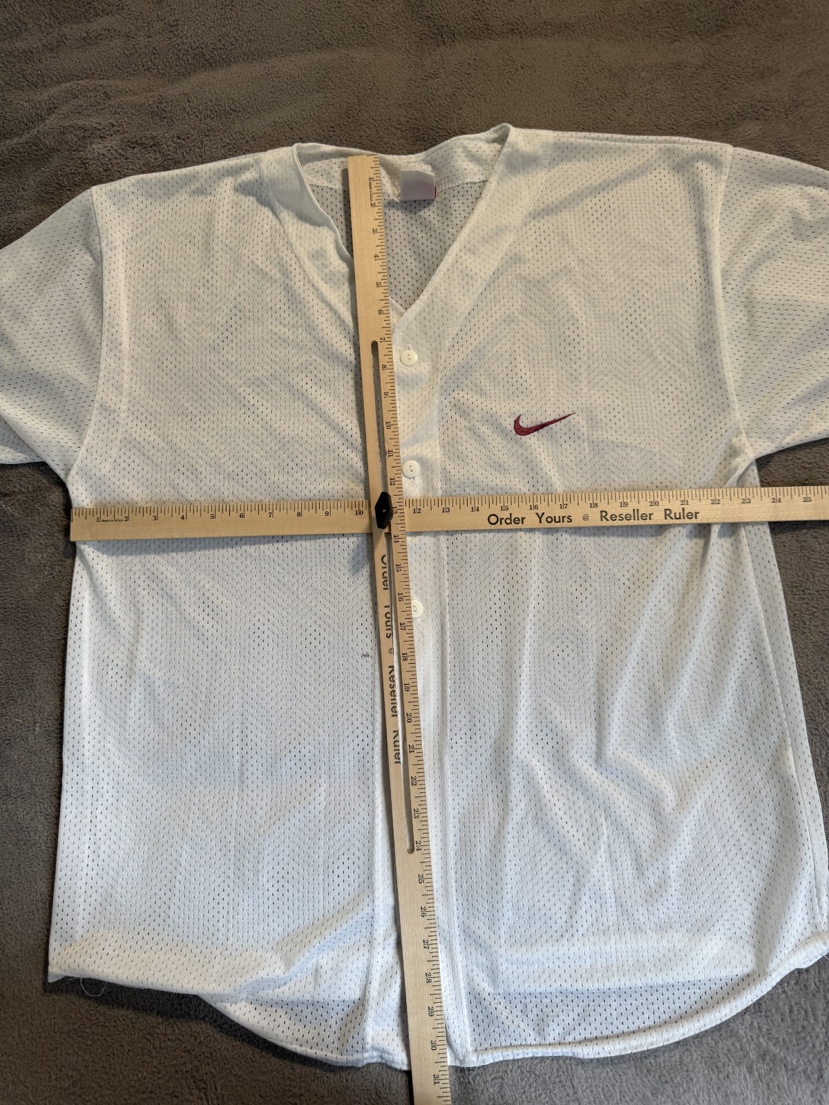 Vintage 90s Nike Mesh Baseball Jersey Button Up White Red Swoosh Made in USA XL gallery