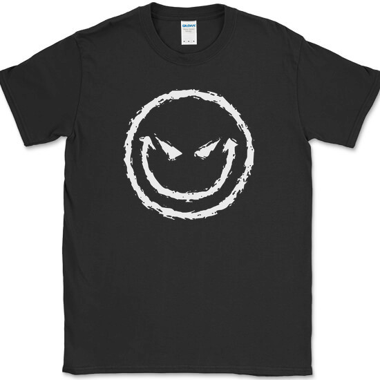 Evil Smiley Face T-Shirt Funny Rebel Biker Humor Sarcastic DJ Club Tee gallery
