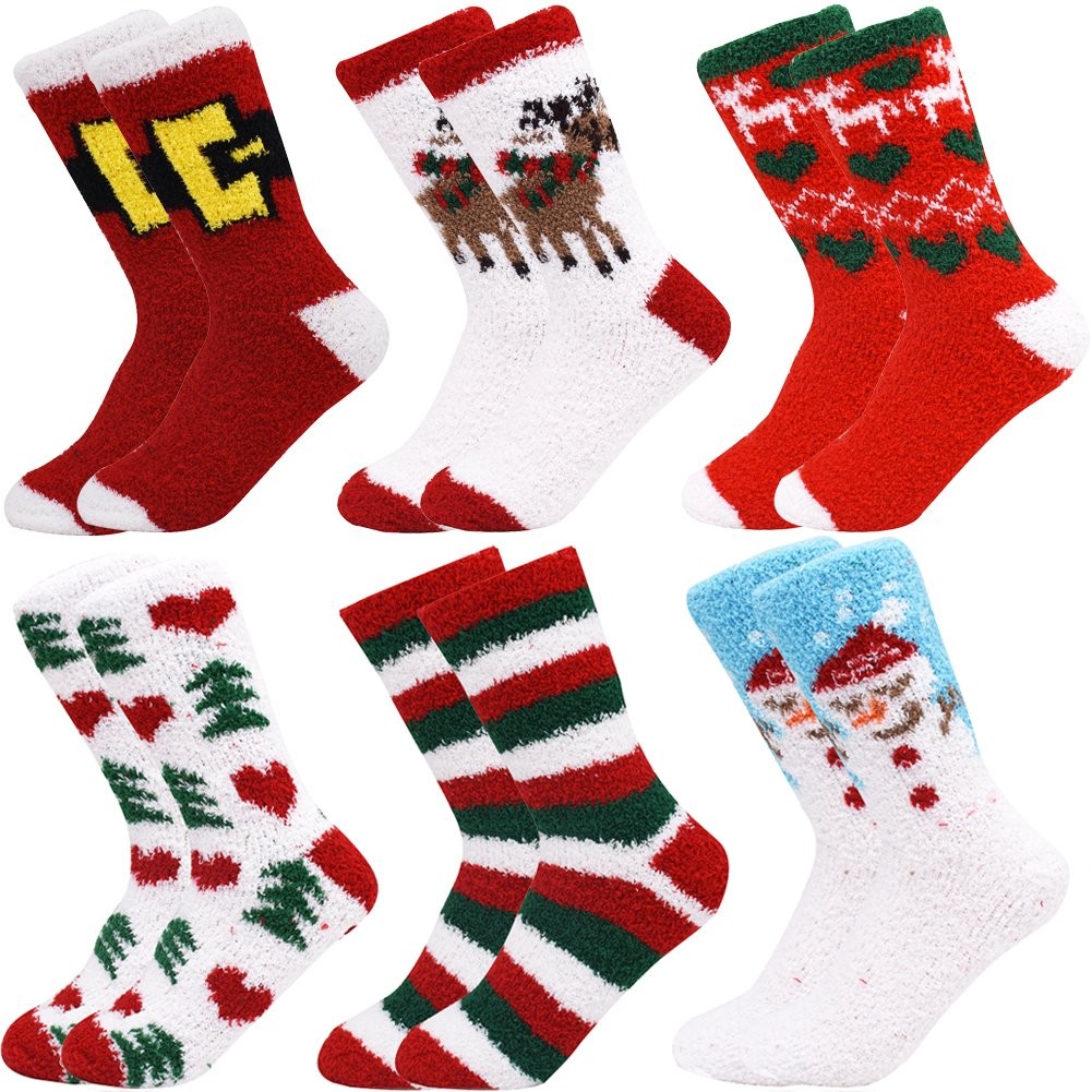 6 Pack Women Christmas Socks Winter Warm Cozy Socks One size, C