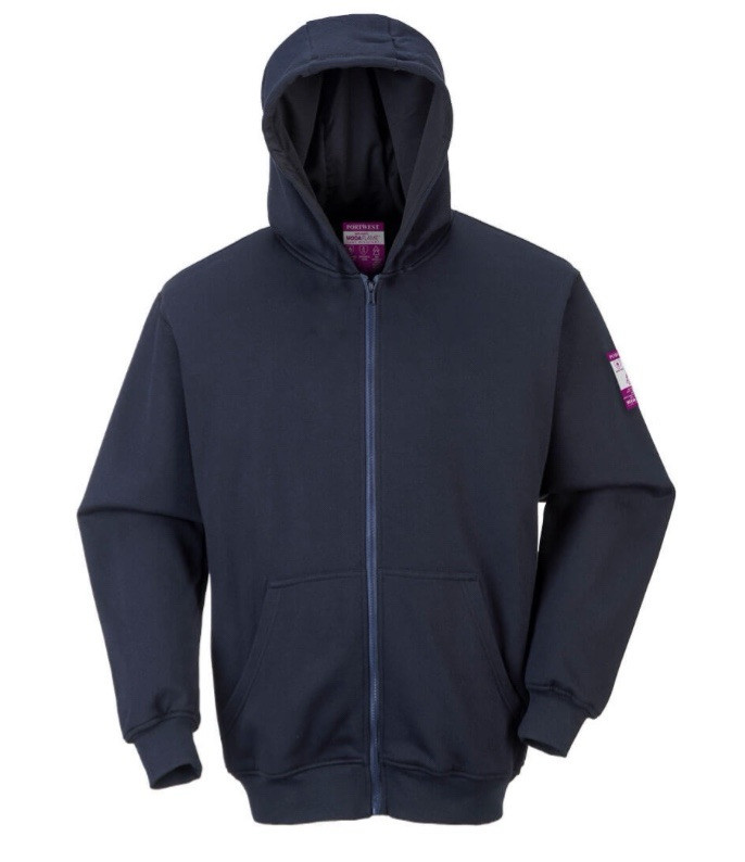 SIZE LARGE.Portwest UFR81 – FR Zipper Front Hooded Sweatshirt Navy