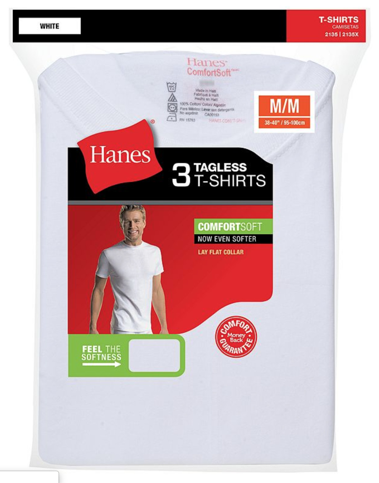 Hanes Mens White Tagless T-Shirts Crewneck 3Pk S-3XL Style 2135 gallery