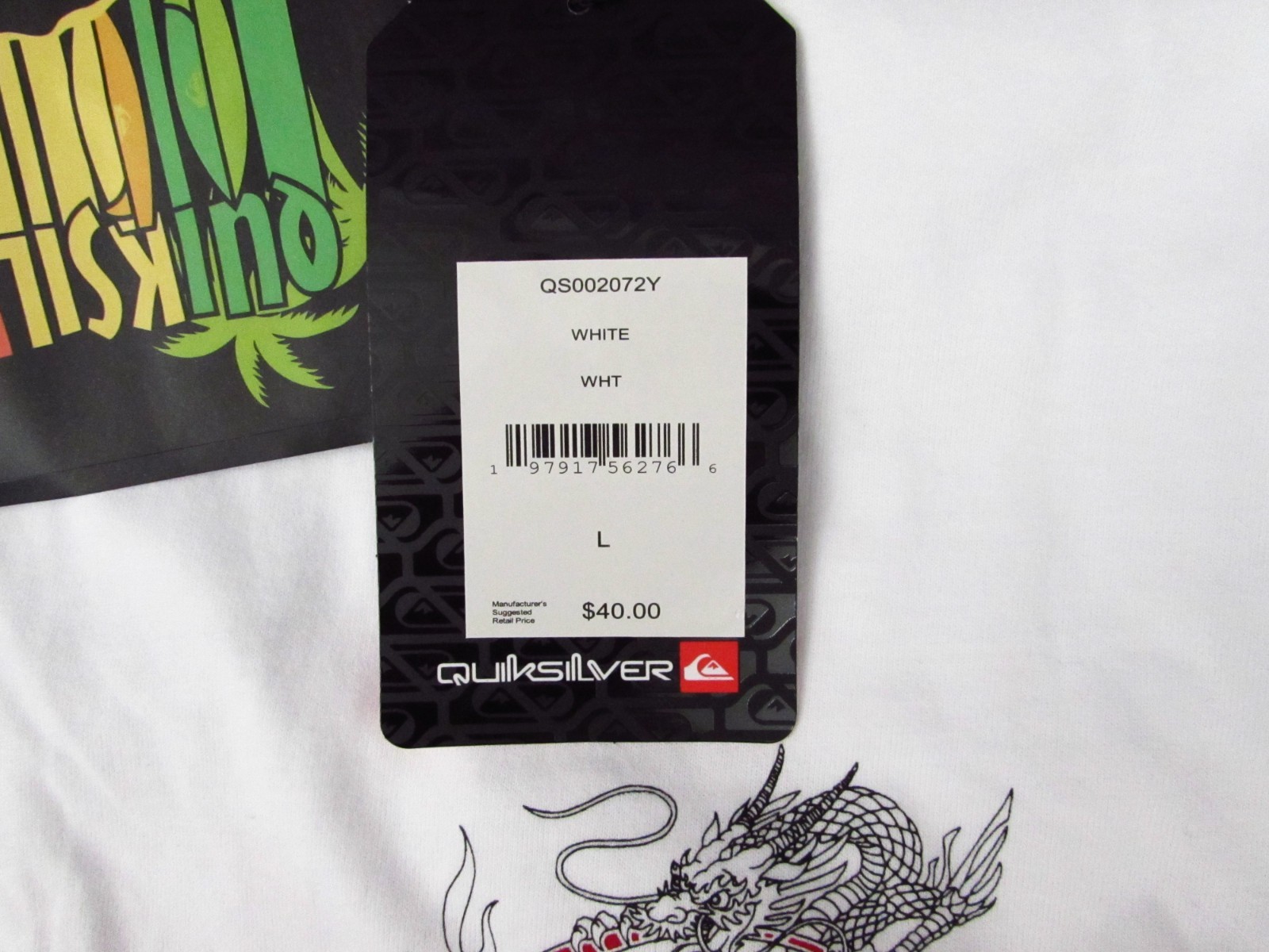 Quiksilver Men's Large T-Shirt White Cotton Dragon Graphic QS002072Y NWT. gallery