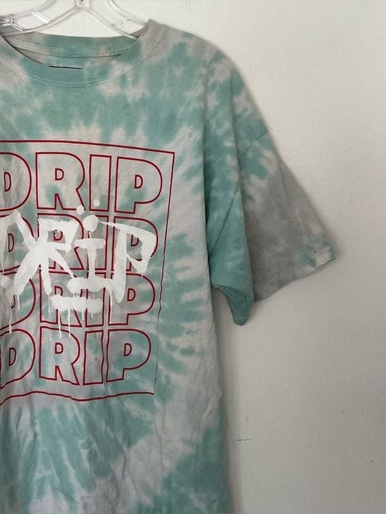 Rue 21 Tie-Dye 'DRIP' Graphic Tee - Mint & White Men’s Large gallery