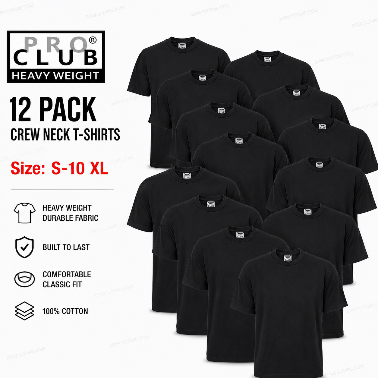 12 PACK PROCLUB PRO CLUB MENS HEAVYWEIGHT BLACK SHORT SLEEVE T SHIRTS COTTON TEE gallery