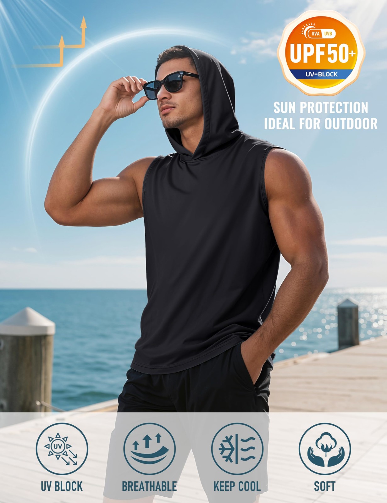 Sleeveless Hoodies for Men UPF 50+ Moisture Wicking Breathable Workout Athlet... gallery